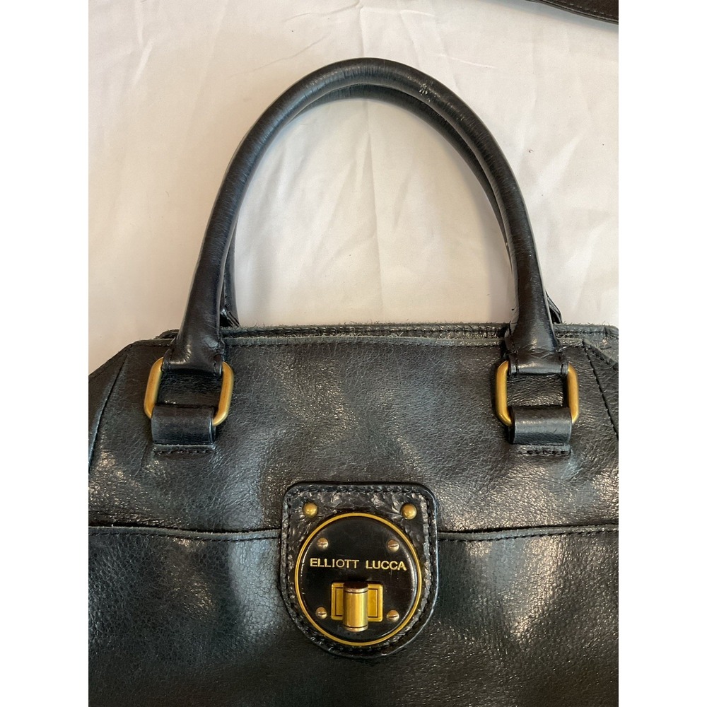 Elliott Lucca Black Leather Purse Handbag Bag Gold Hardware Soft Crossbody Strap